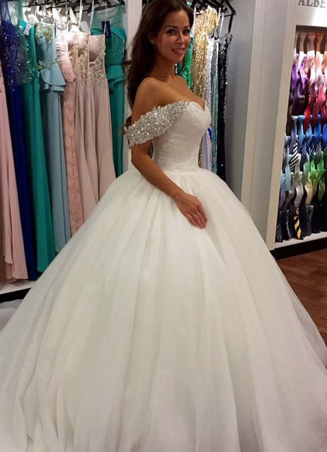  Lace Wedding Dress Ball-gown/princess Off-the-shoulder Cathedral Train With Beaded