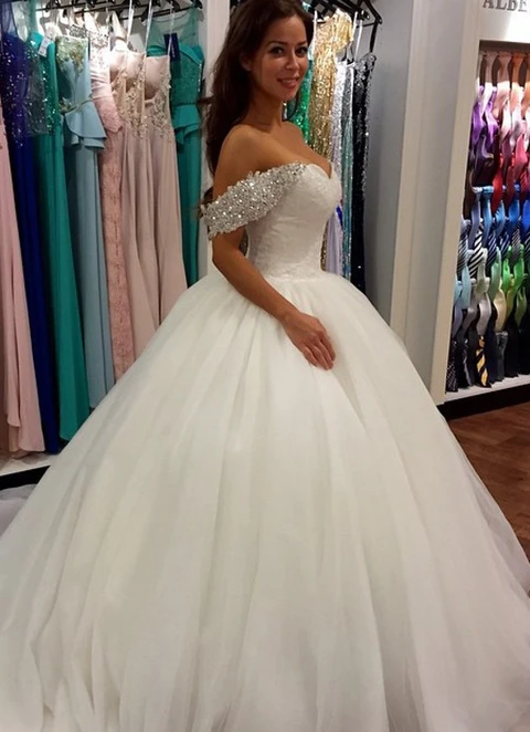  Lace Wedding Dress Ball-gown/princess Off-the-shoulder Cathedral Train With Beaded