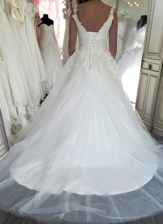 Tulle Wedding Dress Ball-gown/princess Sweetheart Court Train With Lace