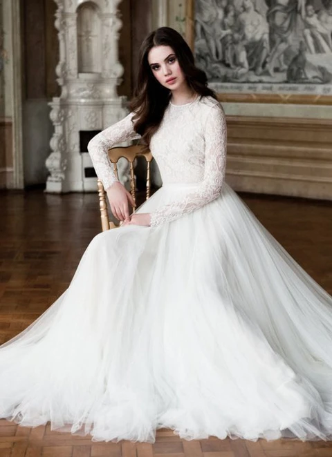 Tulle Wedding Dress Ball-gown/princess Scoop Neck Long/floor-length With Lace