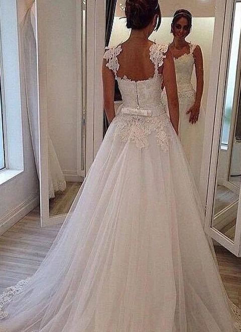 Lace Wedding Dress Ball-gown/princess Sweetheart Court Train With Appliqued Beaded