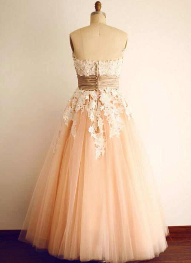 Tulle Wedding Dress Ball-gown/princess Strapless Long/floor-length With Appliqued