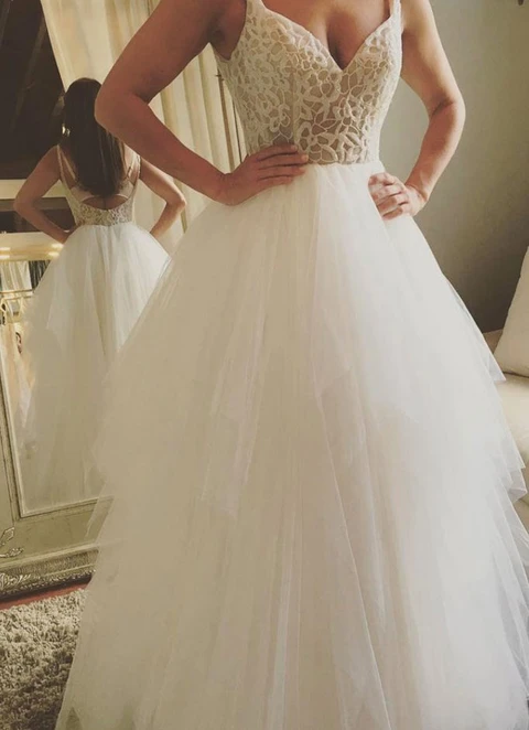 Tulle Wedding Dress Ball-gown/princess Sweetheart Court Train With Lace