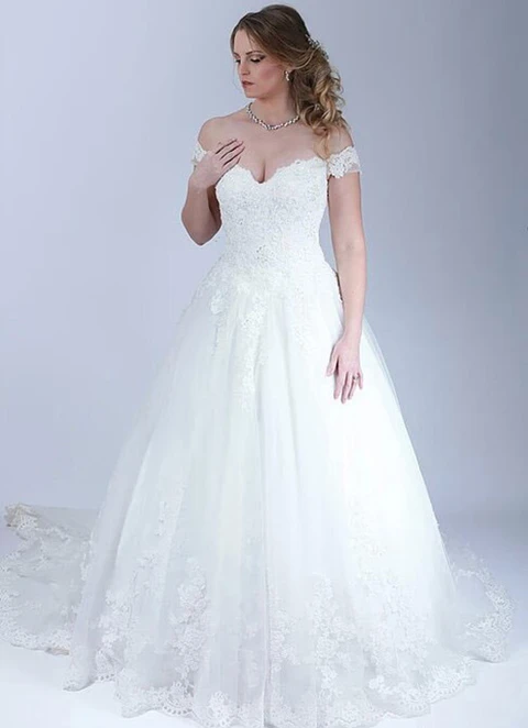 Tulle Wedding Dress Ball-gown/princess Off-the-shoulder Sweep Train With Lace