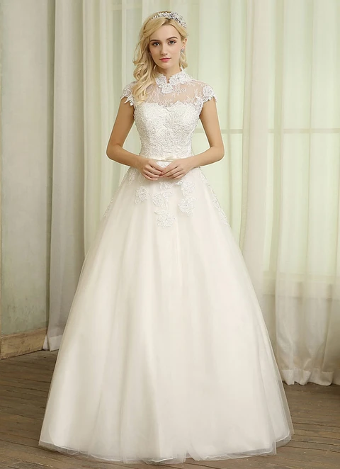 Tulle Wedding Dress Ball-gown/princess High-neck Long/floor-length With Lace