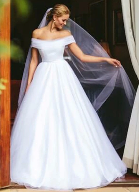 Ball-gown/princess Off-the-shoulder Sleeveless Long/floor-length Tulle Wedding Dress