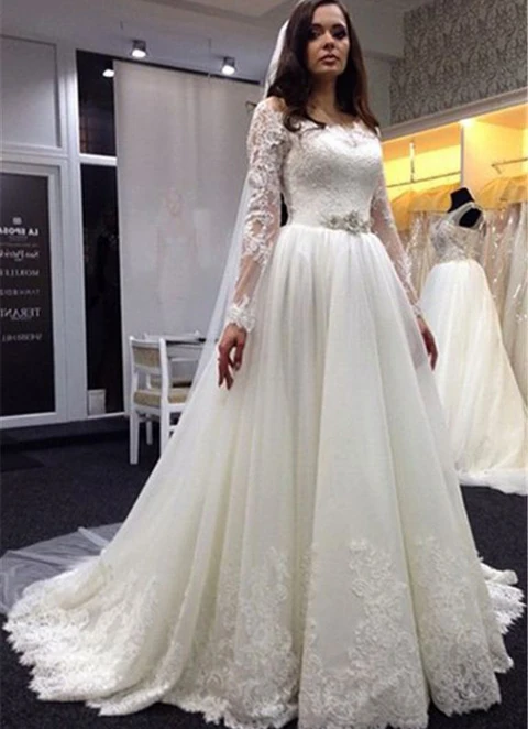 Lace Wedding Dressball-gown/princess Off-the-shoulder Court Train With Appliqued