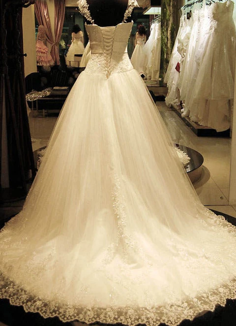 Lace Wedding Dress Ball-gown/princess Square Neckline Court Train