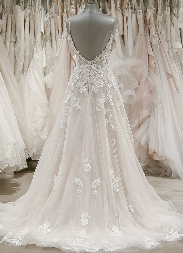 Ball-gown/princess Sweetheart Sleeveless Sweep Train Tulle Wedding Dress With Appliqued