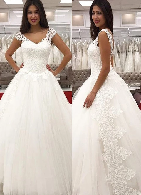 Tulle Wedding Dress  Ball-gown/princess V-neck Long/floor-length With Lace