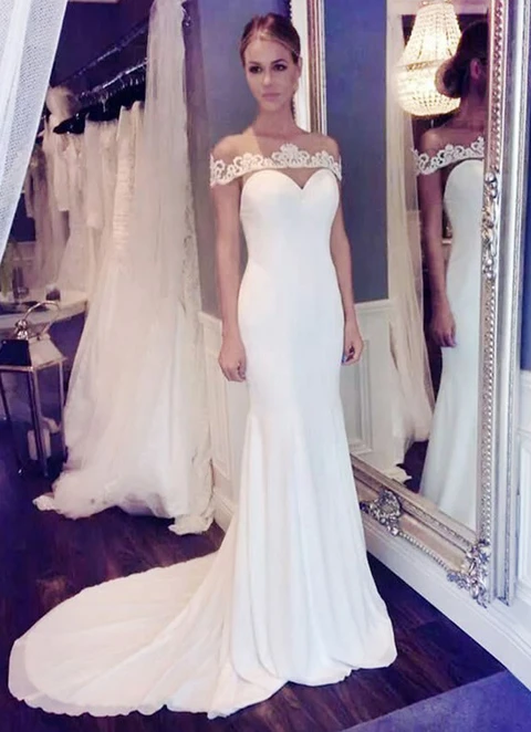 Chiffon Wedding Dress Trumpet/mermaid Illusion Court Train With Appliqued