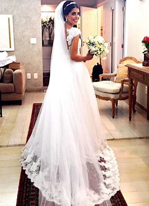 Lace Wedding Dress Ball-gown/princess Sweetheart Court Train With Appliqued