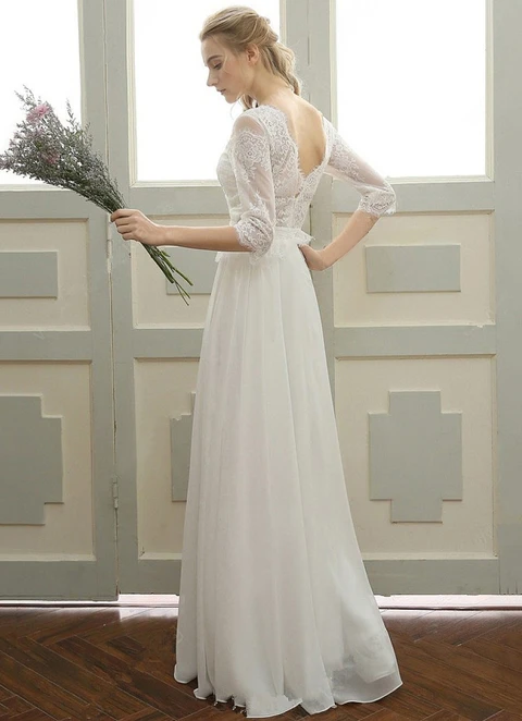 Chiffon Wedding Dress A-line Illusion Long/floor-length With Lace