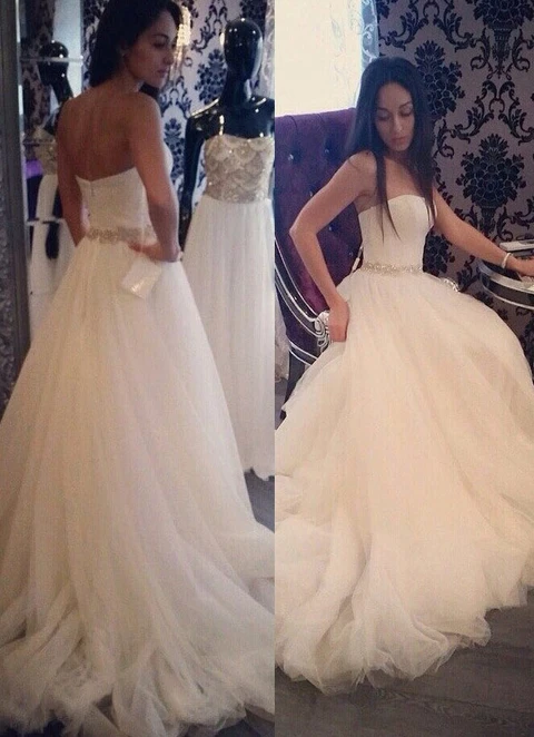 Tulle Wedding Dress Ball-gown/princess Strapless Court Train With Waistband