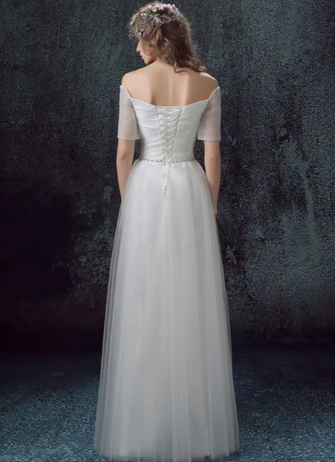 Tulle Wedding Dress A-line Off-the-shoulder Long/floor-length With Beaded