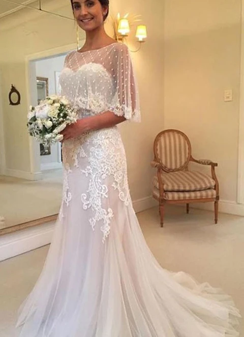 Tulle Sweep Train Sheath/column Sweetheart Sleeveless Covered Button Wedding Dress With Appliqued