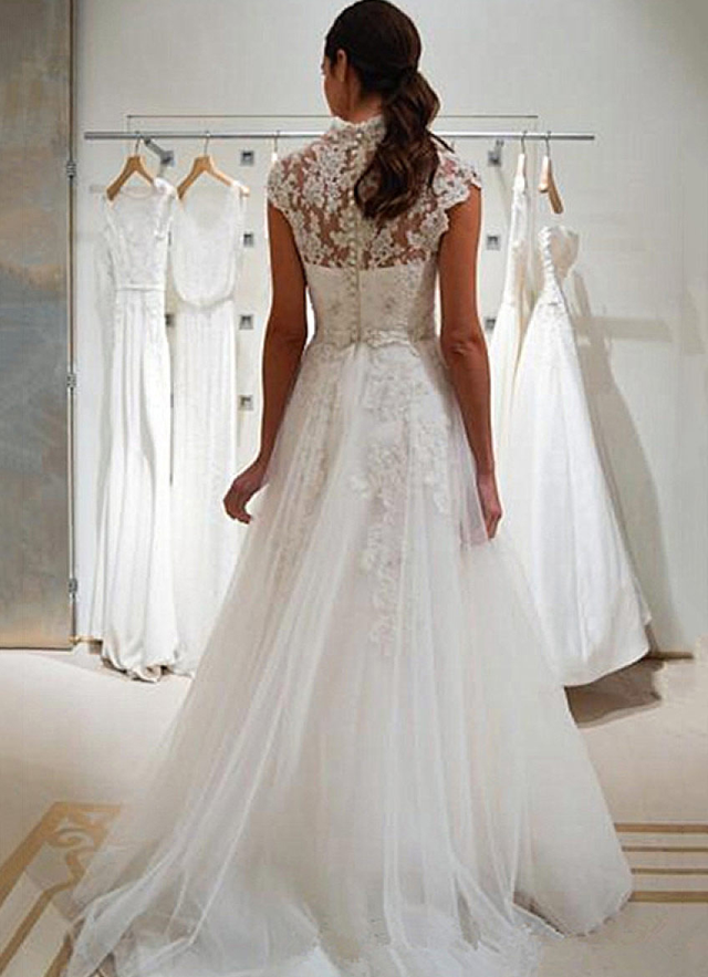 Tulle Wedding Dress Ball-gown/princess V-neck Long/floor-length With Lace