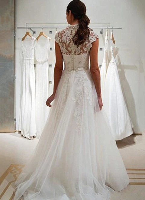 Tulle Wedding Dress Ball-gown/princess V-neck Long/floor-length With Lace