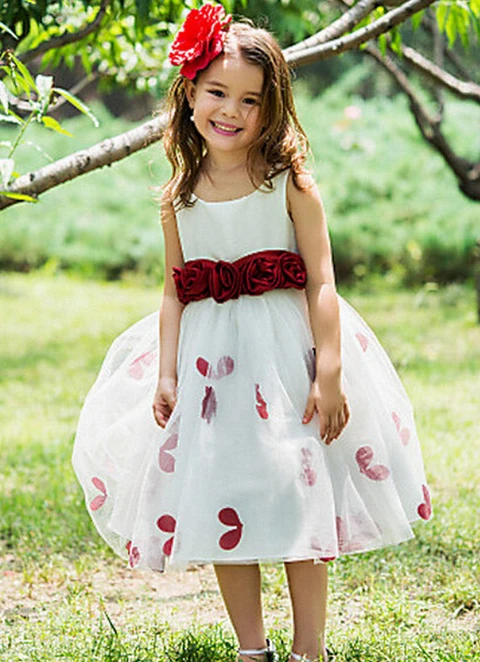 Ball-gown/princess Tea-length Scoop Tulle Flower Girl Dresses With Sashes