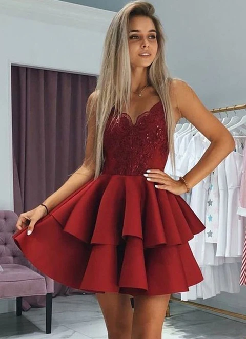 Princess V Neck Sleeveless Short/mini Satin Dresses With Appliqued Beading