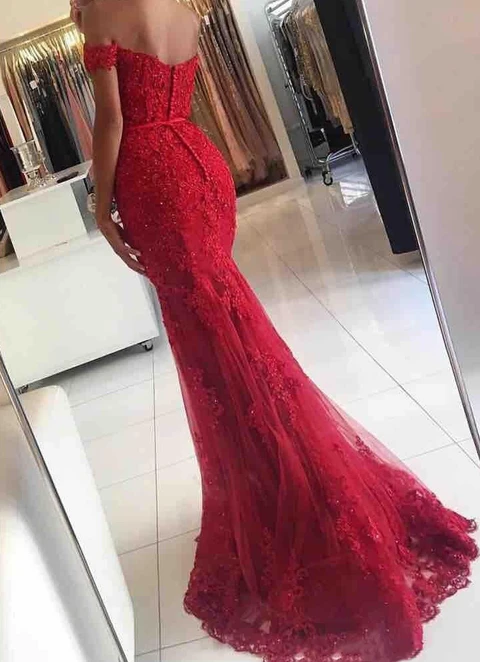 Lace Long/floor-length Trumpet/mermaid Sleeveless Off-the-shoulder Appliqued Beaded Dresses