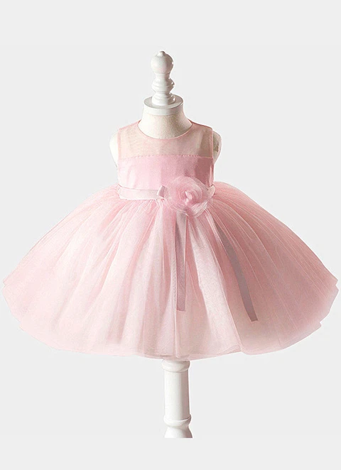 Ball-gown/princess Tea-length Scoop Sleevesless Tulle Flower Girl Dresses With Sashes