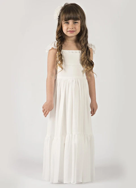 A Line Floor-length Square Sleevesless Chiffon Flower Girl Dresses With Pleated