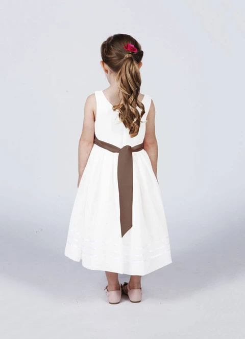 A Line Tea-length Scoop Sleevesless Satin Flower Girl Dresses With Sashes