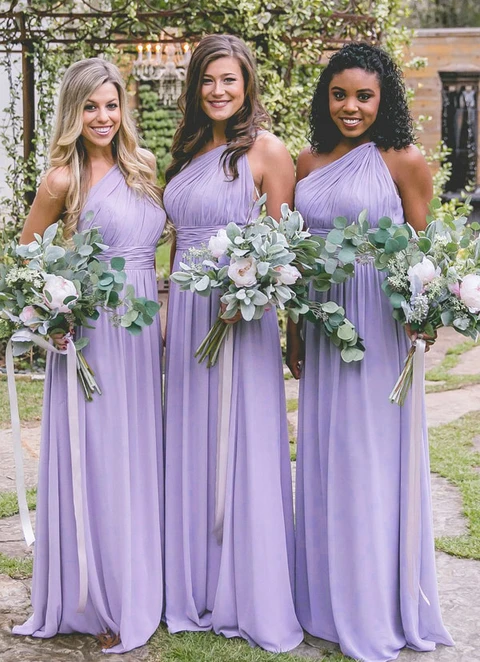 A-line Long/floor-length One-shoulder Pleated Chiffon Bridesmaid Dresses