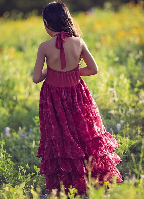 A Line Floor-length Halter Sleevesless Lace Flower Girl Dresses With Ruffles