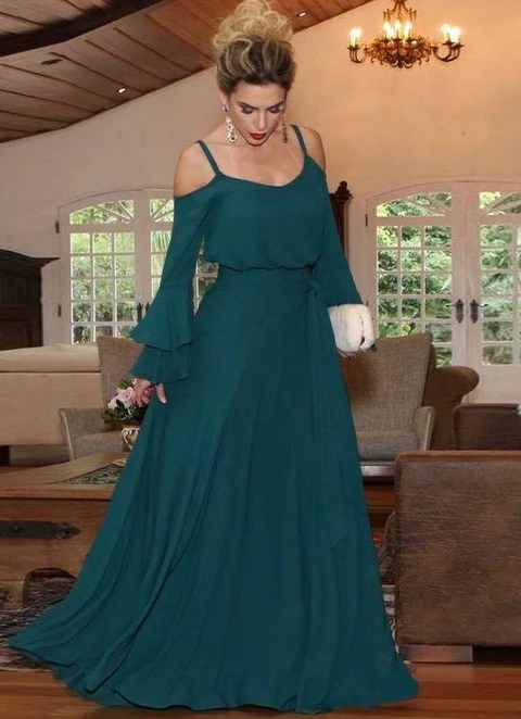 A-line Chiffon Scoop Long Sleeves Floor-length Mother Of The Bride Dresses With Ruffles