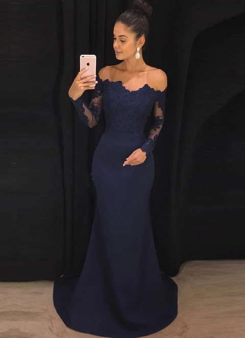 Elastic Satin Dresses Sheath/column Off-the-shoulder Court Train With Lace