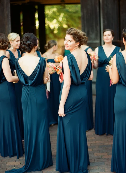 A-line V Neck Sweep Train Sleeveless Jersey Bridesmaid Dress With Pleated