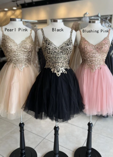 A-line V Neck Sleeveless Short/mini Tulle Dresses With Appliqued Sequins