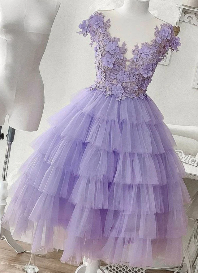 A-line V Neck Sleeveless Tulle Short/mini Dresses With Appliqued