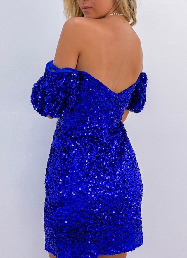 Sheath/column Off-the-shoulder Short Sleeve Sequined Short/mini Dresses