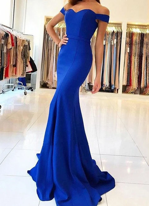 Elastic Satin Prom Dress Trumpet/mermaid Off-the-shoulder Sweep Train