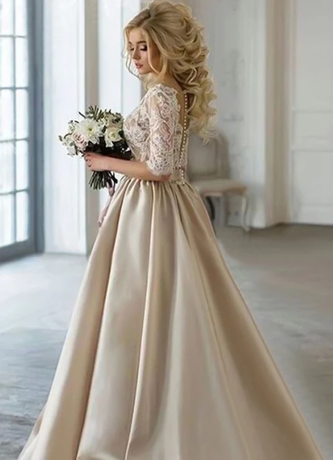 Satin Dresses A-line/princess V-neck Long/floor-length With Lace