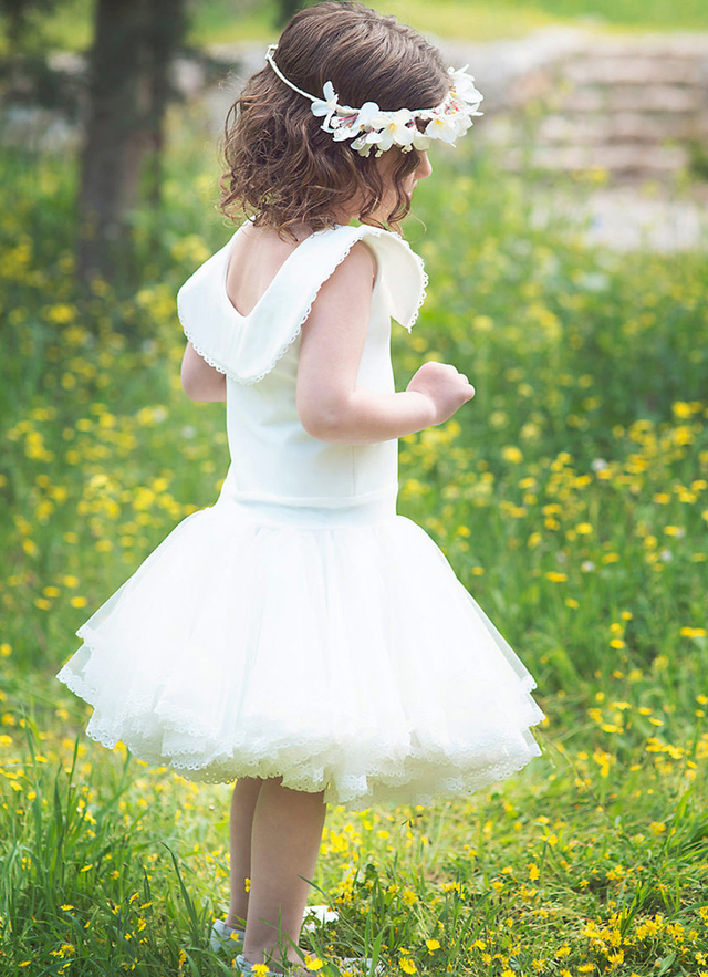 Ball-gown/princess Knee-length Scoop Sleevesless Tulle Flower Girl Dresses