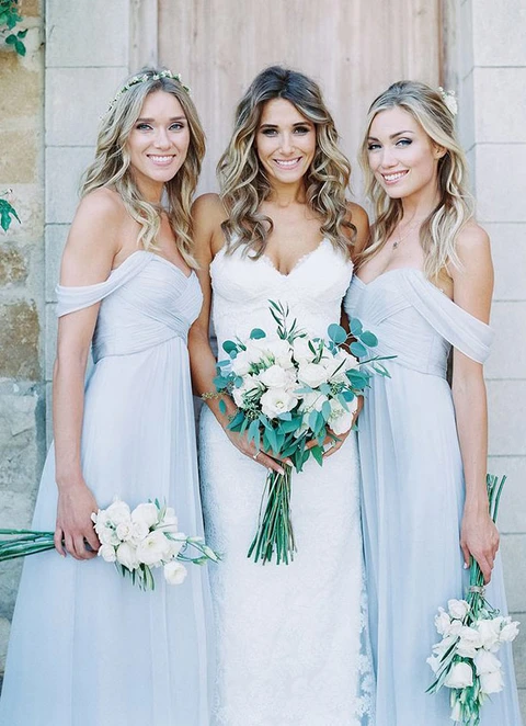 A-line Off-the-shoulder Long/floor-length Chiffon Bridesmaid Dresses With Pleated