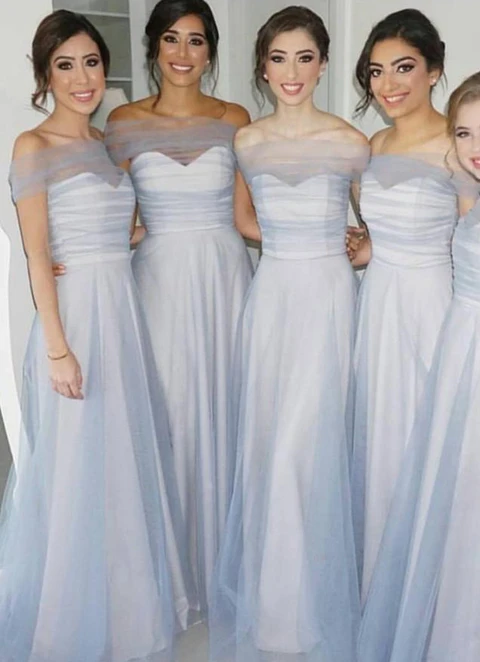 A-line Off-the-shoulder Long/floor-length Tulle Bridesmaid Dresses