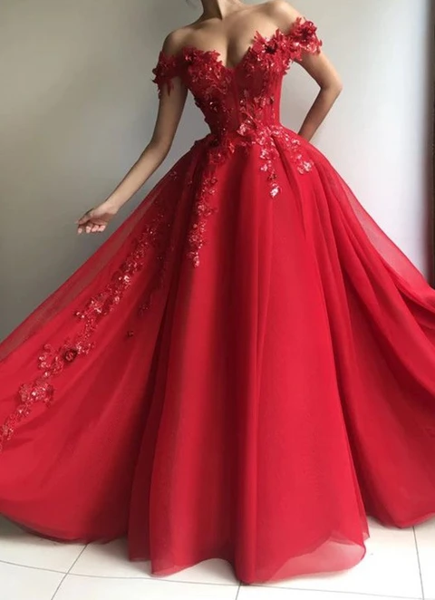 A-line/princess Tulle Off-the-shoulder Sleeveless Applique Floor Length Dresses