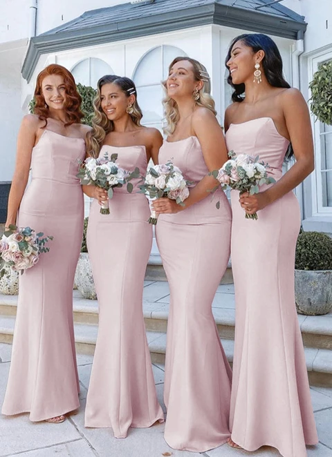 Sheath/column Floor-length Straight Neckline Sleeveless Elastic Satin Bridesmaid Dresses