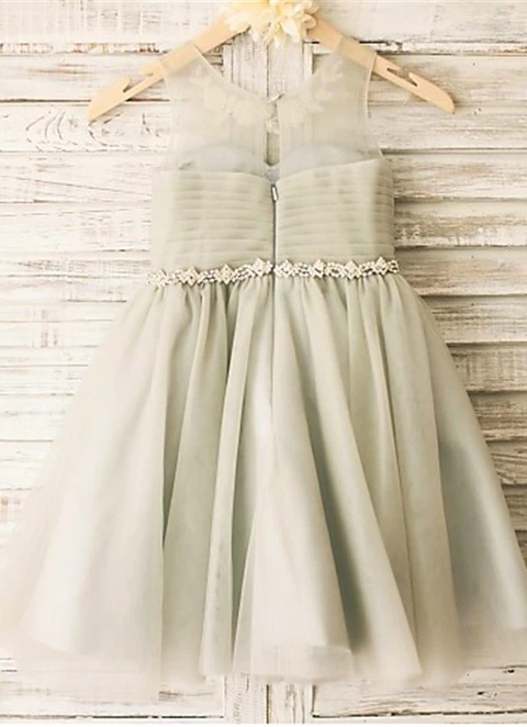 Ball-gown/princess Scoop Sleeveless Beading Tea-length Tulle Flower Girl Dresses 