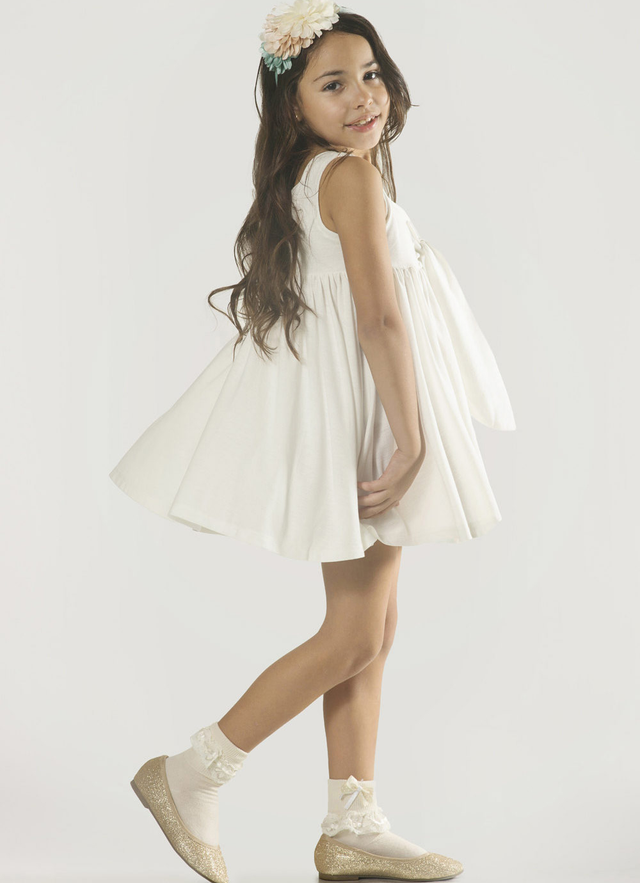 A Line Knee-length Square Sleevesless Jersey Flower Girl Dresses With Pleated