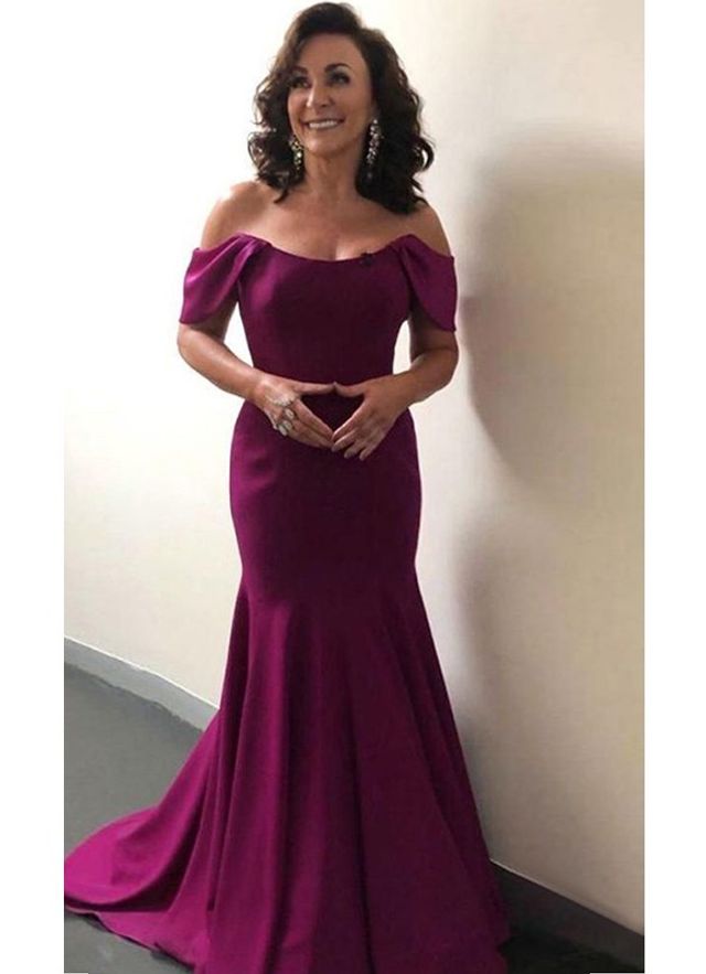 Trumpet/mermaid Off-the-shoulder Sleeveless Sweep Train Elastic Satin Mother Of The Bride Dresses