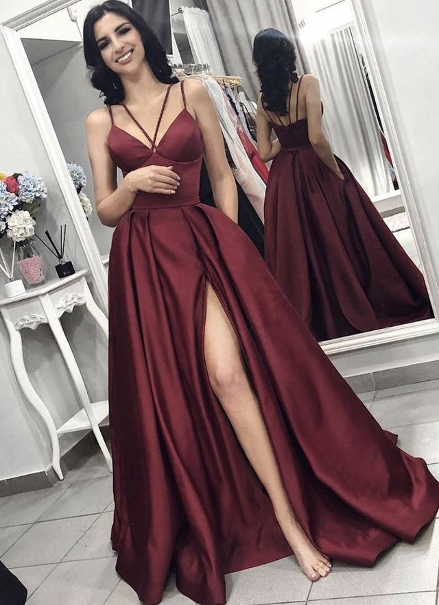 A-line/princess V Neck Sleeveless Long/floor-length Elastic Satin Dresses With Pleated