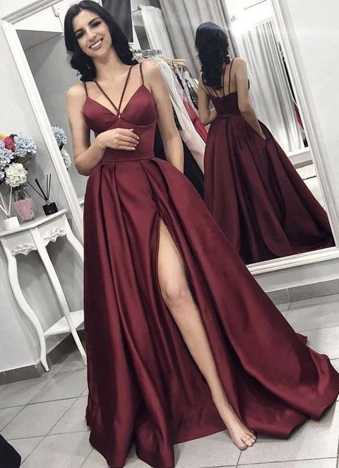 A-line/princess V Neck Sleeveless Long/floor-length Elastic Satin Dresses With Pleated