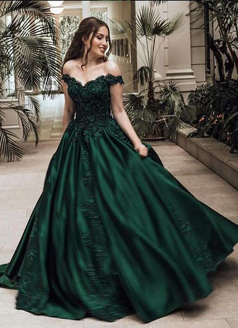 Ball Gown Off-the-shoulder Sleeveless Floor-length Lace Satin Dresses