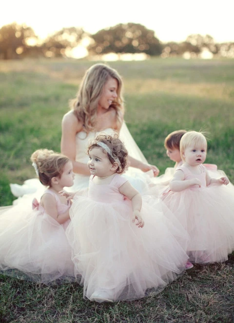 Ball-gown/princess Tea-length Square Sleevesless Tulle Flower Girl Dresses